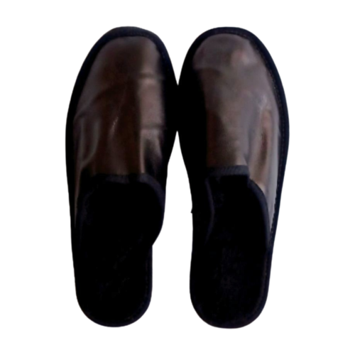 Sheepskin fur slippers for men in black