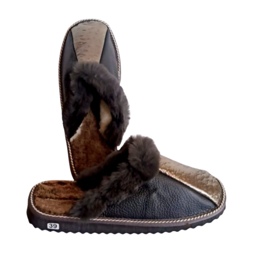 Sheepskin fur slippers for women in grey