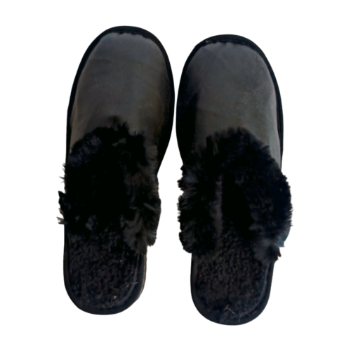 Sheepskin fur slippers for women in black