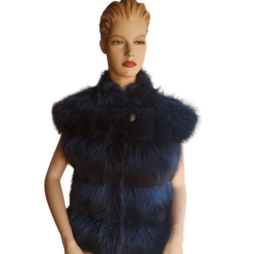 Raccoon fur vest in blue color